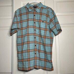 Patagonia Men’s Worn Wear Blue Plaid A/C Short Sleeve Shirt Cotton M Sustainable